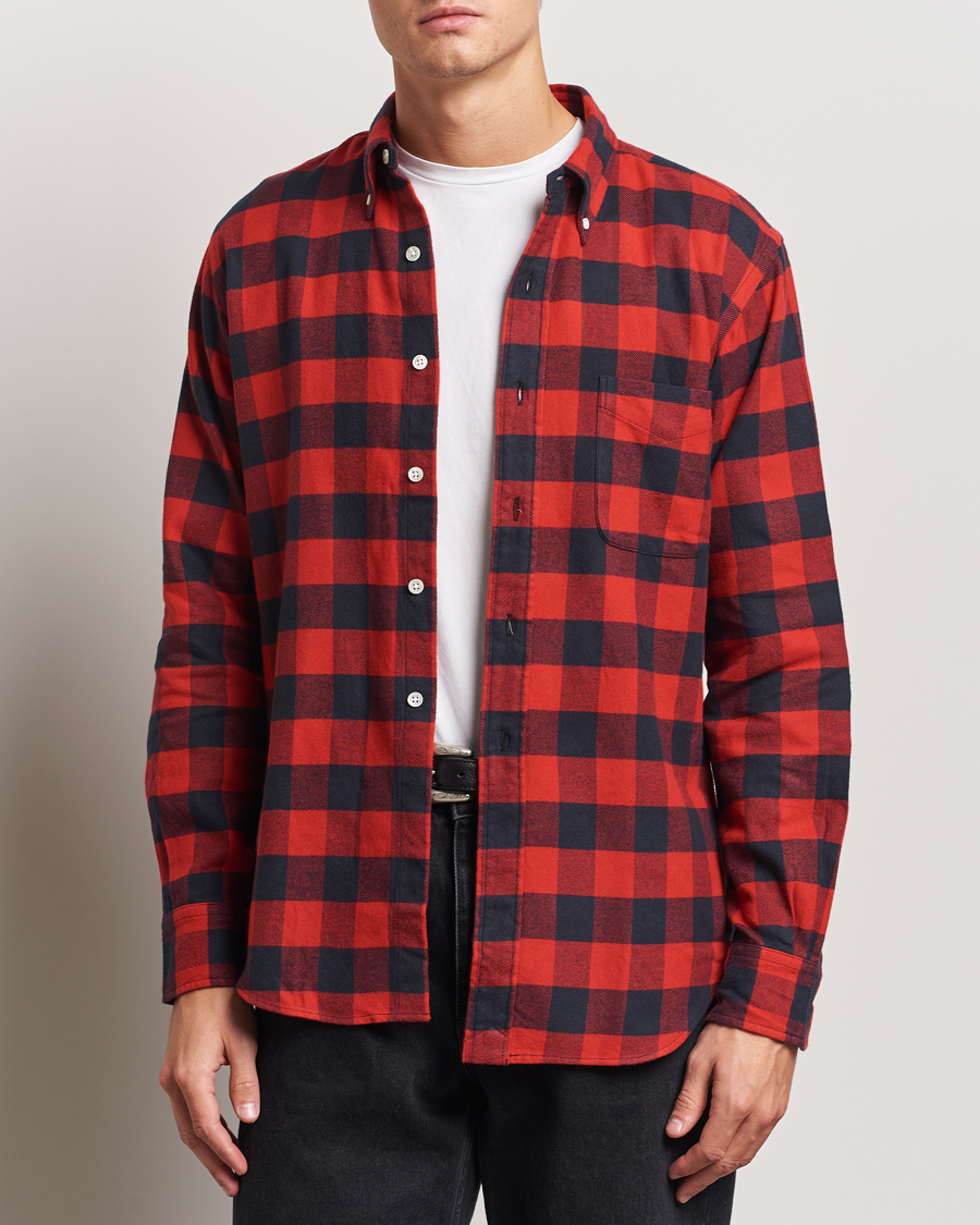 Herre | Skjorter | Kamakura Shirts | Vintage Ivy Buffalo Check Flannel Shirt Red
