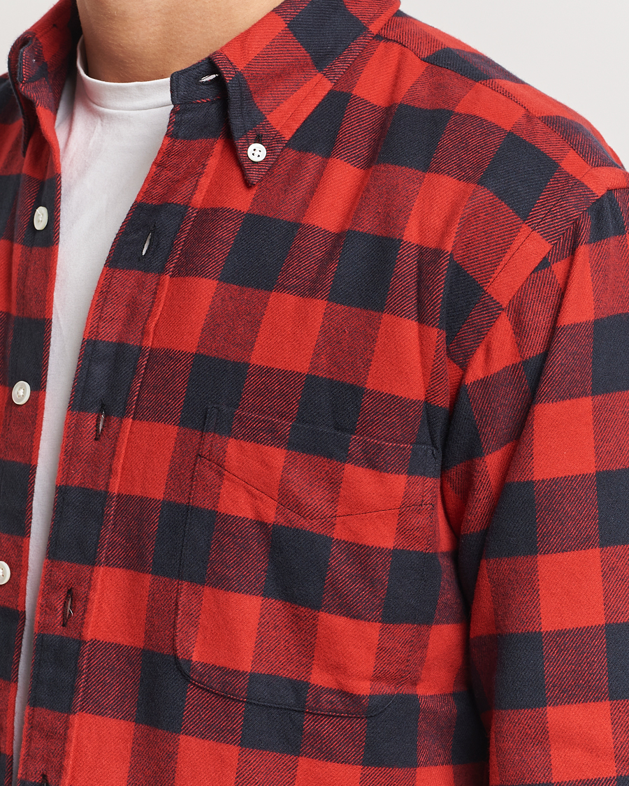 Herre | Skjorter | Kamakura Shirts | Vintage Ivy Buffalo Check Flannel Shirt Red