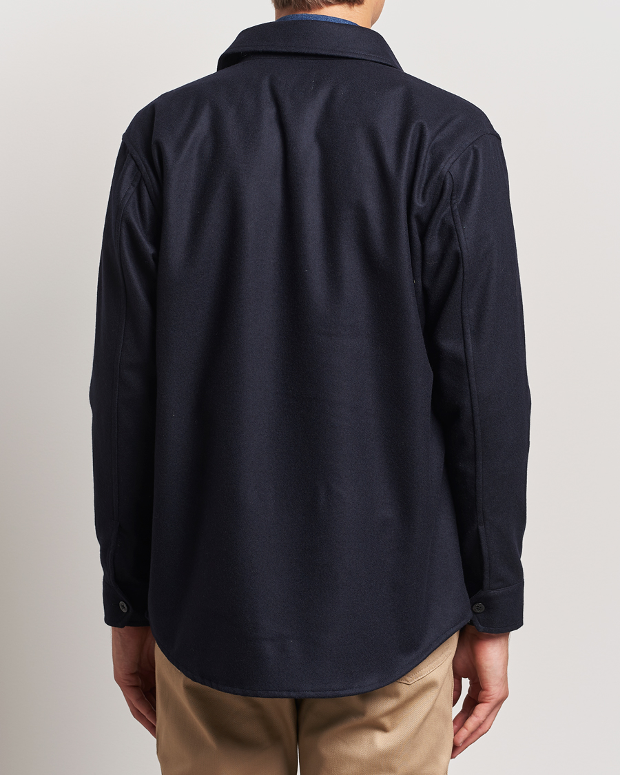 Herre | Skjorter | Kamakura Shirts | Vintage Ivy Wool Flannel CPO Shirt Navy