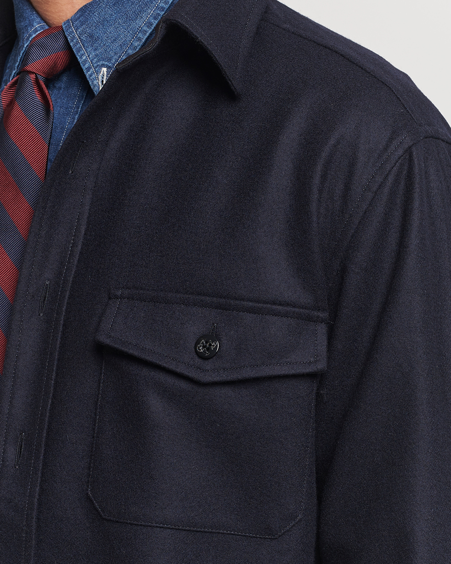 Herre | Skjorter | Kamakura Shirts | Vintage Ivy Wool Flannel CPO Shirt Navy