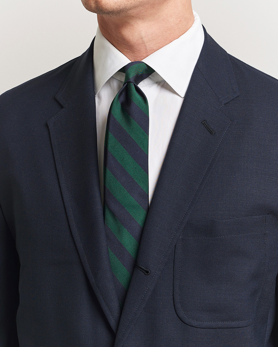 Herre | Kamakura Shirts Vintage Ivy Regimental Stripe Silk Tie Navy/Green | Kamakura Shirts | Vintage Ivy Regimental Stripe Silk Tie Navy/Green