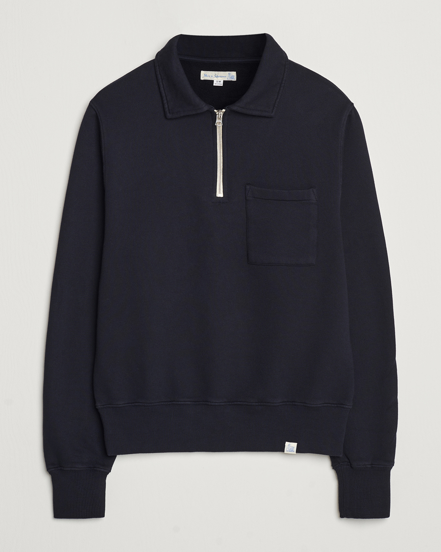 Herre | Trøjer | Merz b. Schwanen | Vintage Fleece Half Zip Sweatshirt Dark Navy