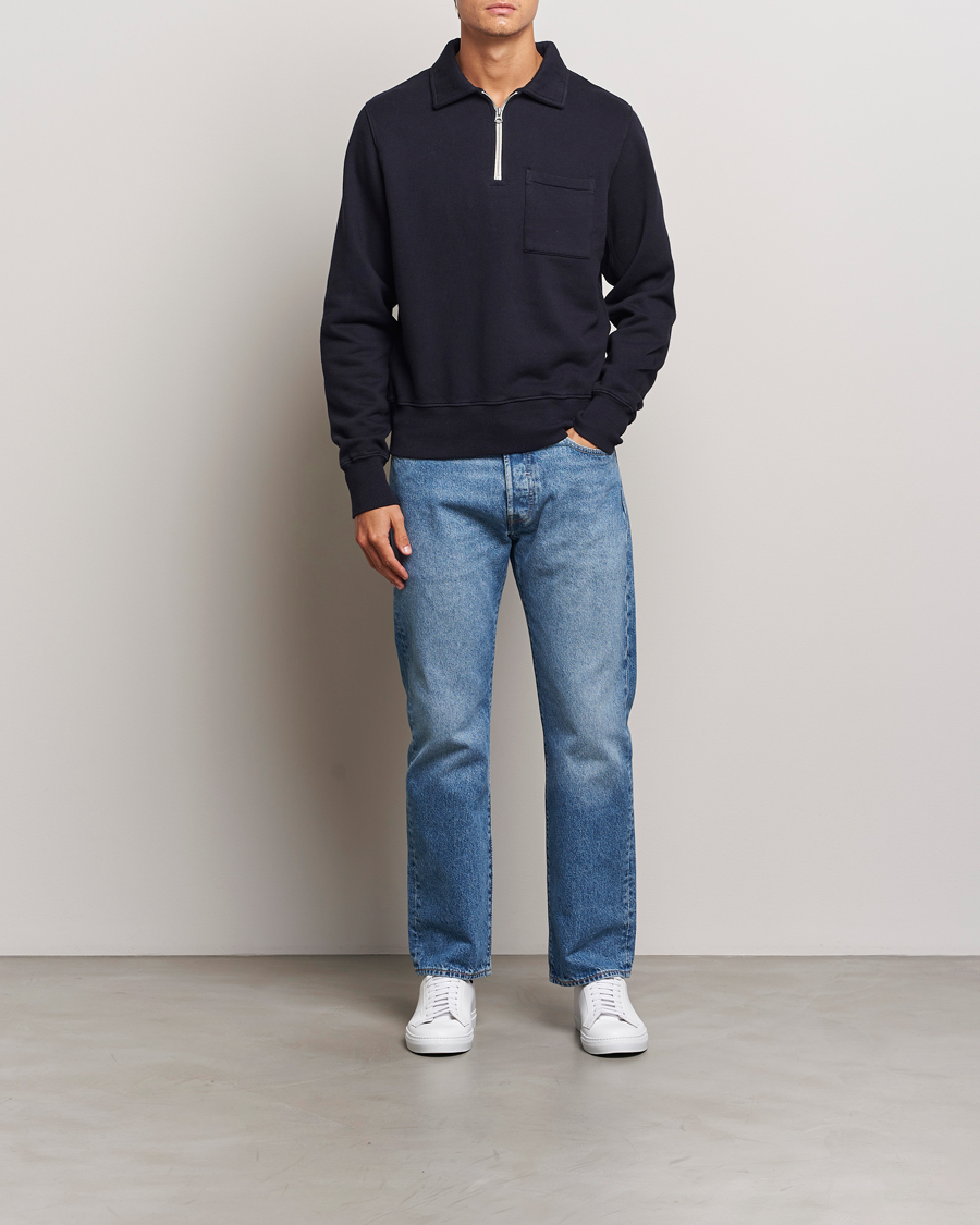 Herre | Trøjer | Merz b. Schwanen | Vintage Fleece Half Zip Sweatshirt Dark Navy