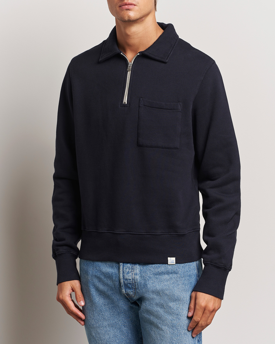 Herre | Trøjer | Merz b. Schwanen | Vintage Fleece Half Zip Sweatshirt Dark Navy