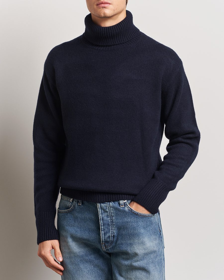 Herre | Trøjer | Merz b. Schwanen | Merino/Cashmere Rollneck Dark Navy