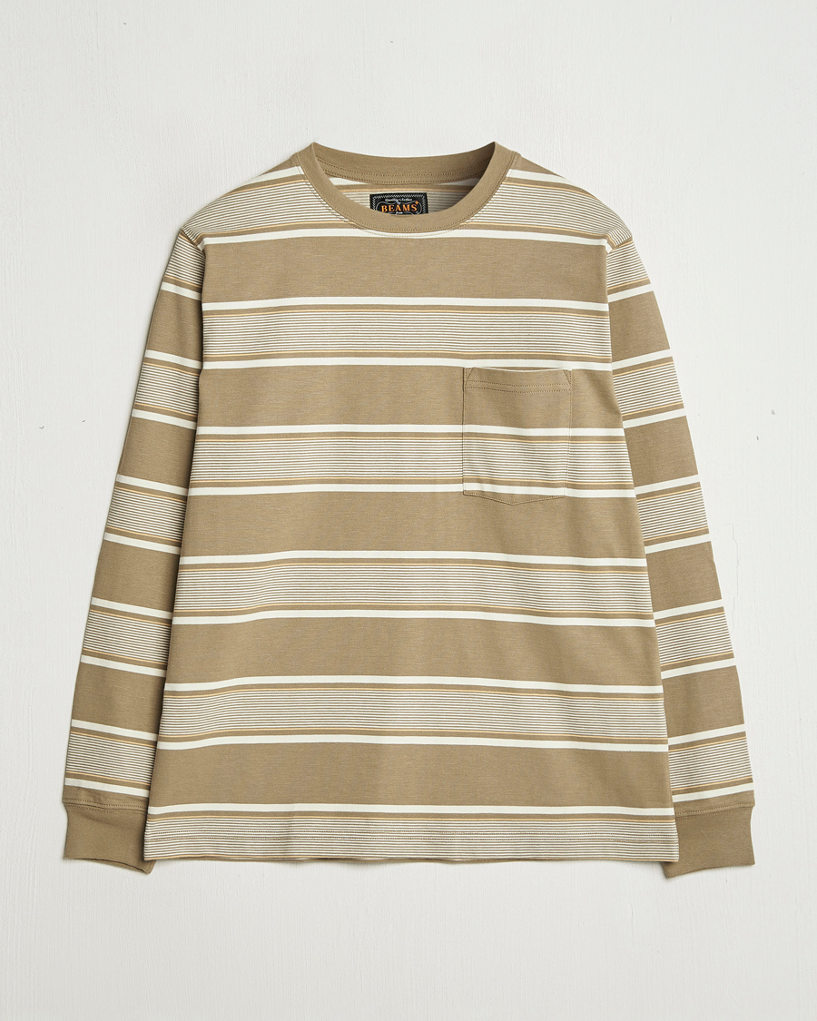 Herre | T-Shirts | BEAMS PLUS | Wide Stripe Pocket T-Shirt Olive