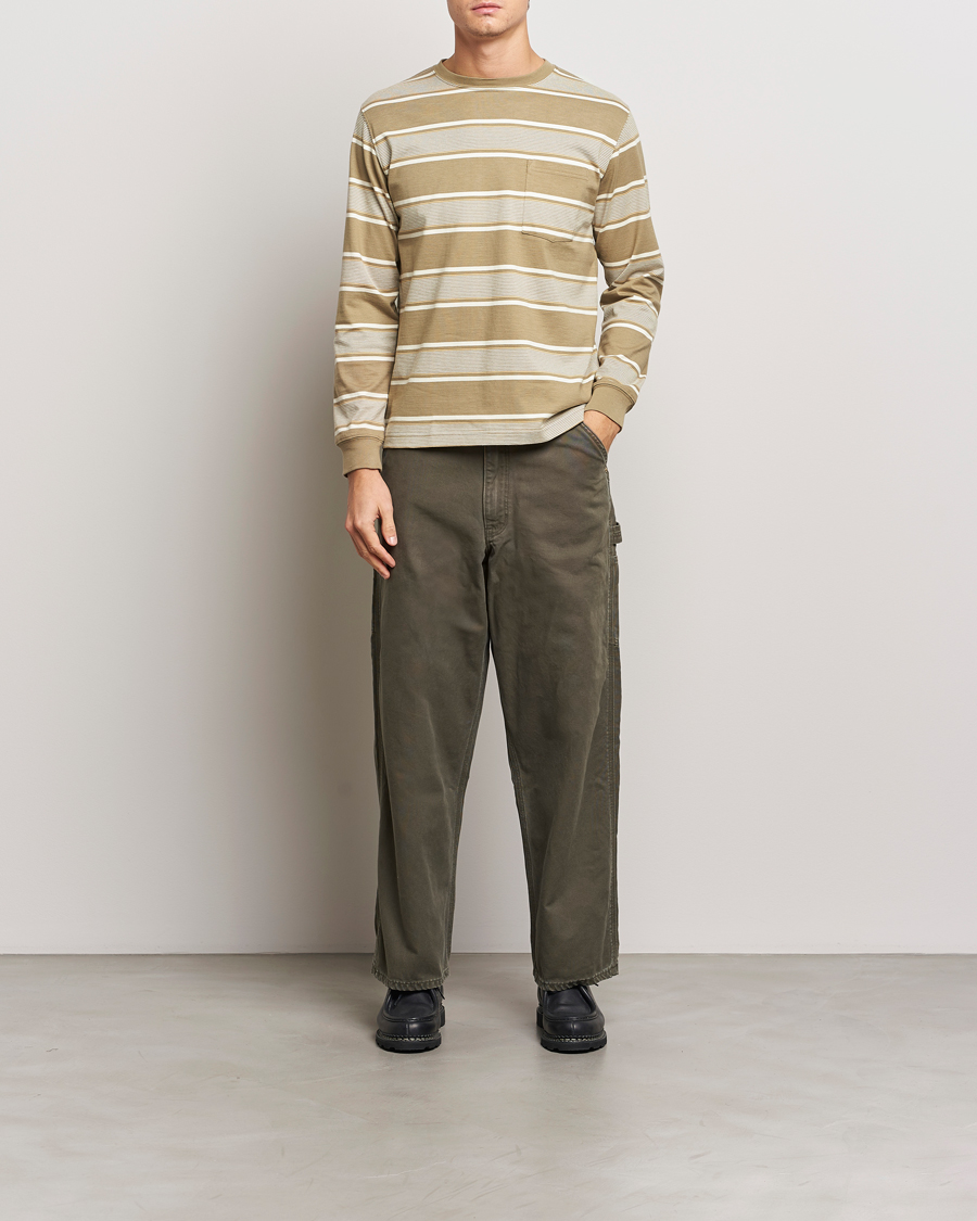 Herre | T-Shirts | BEAMS PLUS | Wide Stripe Pocket T-Shirt Olive
