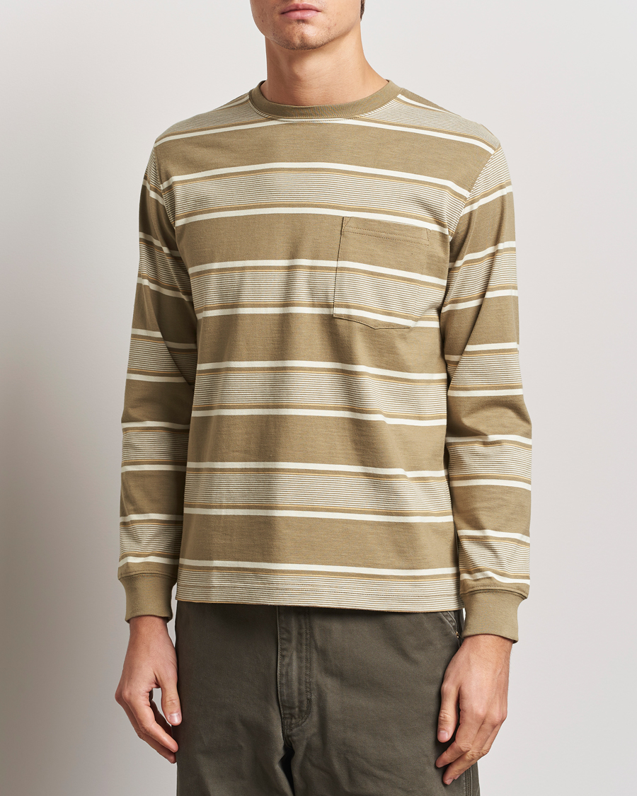Herre | T-Shirts | BEAMS PLUS | Wide Stripe Pocket T-Shirt Olive