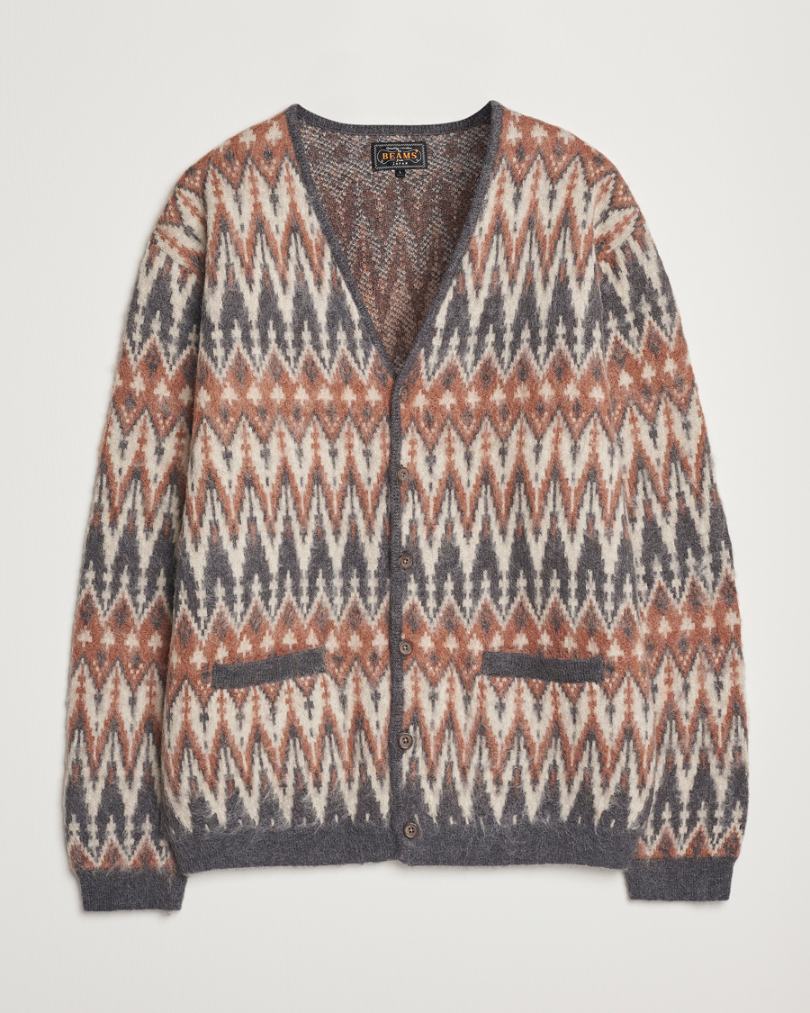 Herre | Trøjer | BEAMS PLUS | Chevron Jacquard Cardigan Grey
