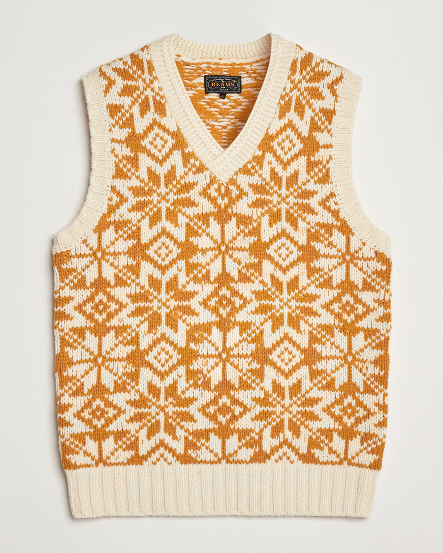 Herre | Trøjer | BEAMS PLUS | Snow Pattern Knit Vest Gold