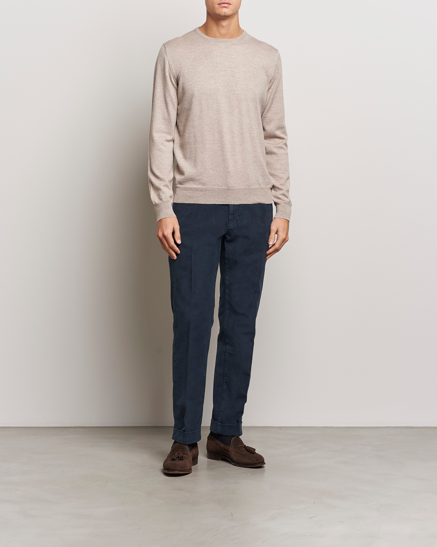 Herre | Trøjer | Gran Sasso | Merino Fashion Fit Crew Neck Pullover Light Beige