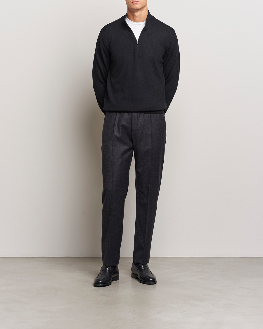 Herre | Trøjer | Gran Sasso | Merino Fashion Fit Half Zip Black