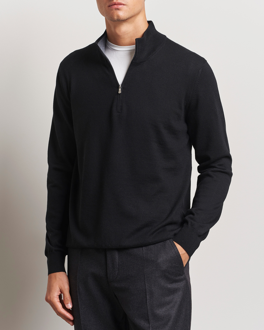 Herre | Trøjer | Gran Sasso | Merino Fashion Fit Half Zip Black