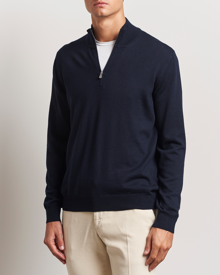 Herre | Trøjer | Gran Sasso | Merino Fashion Fit Half Zip Navy
