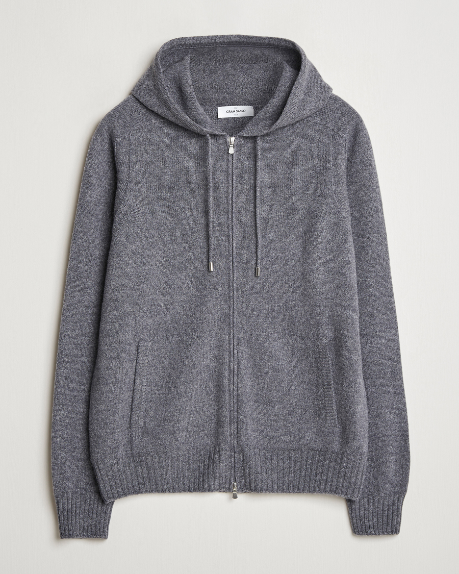 Herre | Trøjer | Gran Sasso | Full Zip Wool Hoodie Grey Melange