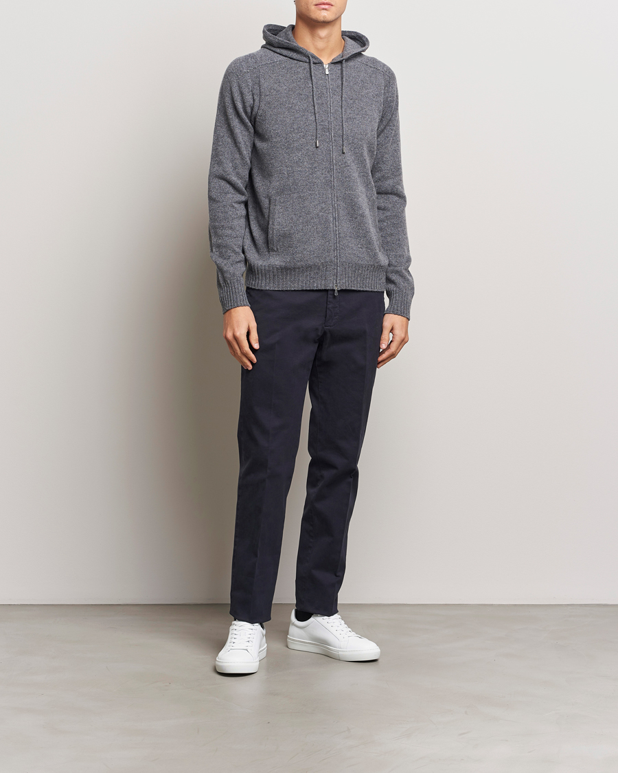 Herre | Trøjer | Gran Sasso | Full Zip Wool Hoodie Grey Melange
