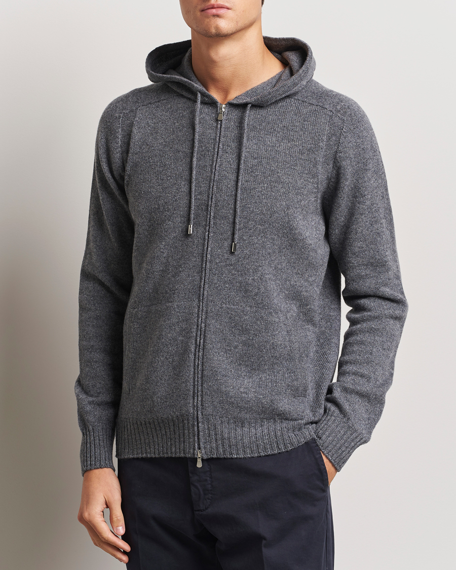 Herre | Trøjer | Gran Sasso | Full Zip Wool Hoodie Grey Melange