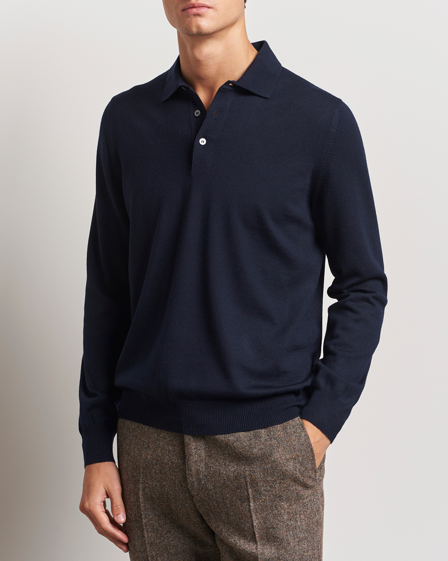 Herre | Trøjer | Gran Sasso | Merino Fashion Fit Polo Navy