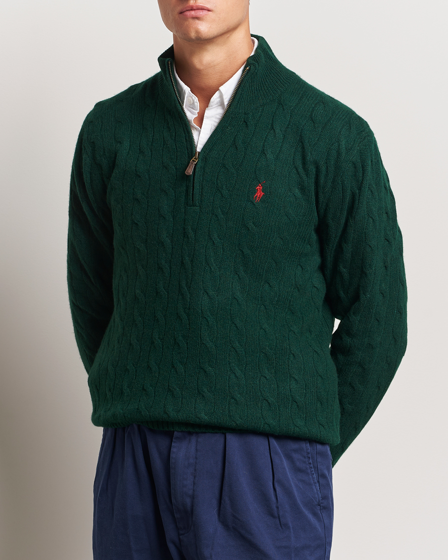 Herre | Trøjer | Polo Ralph Lauren | Wool/Cashmere Cable Half Zip Green