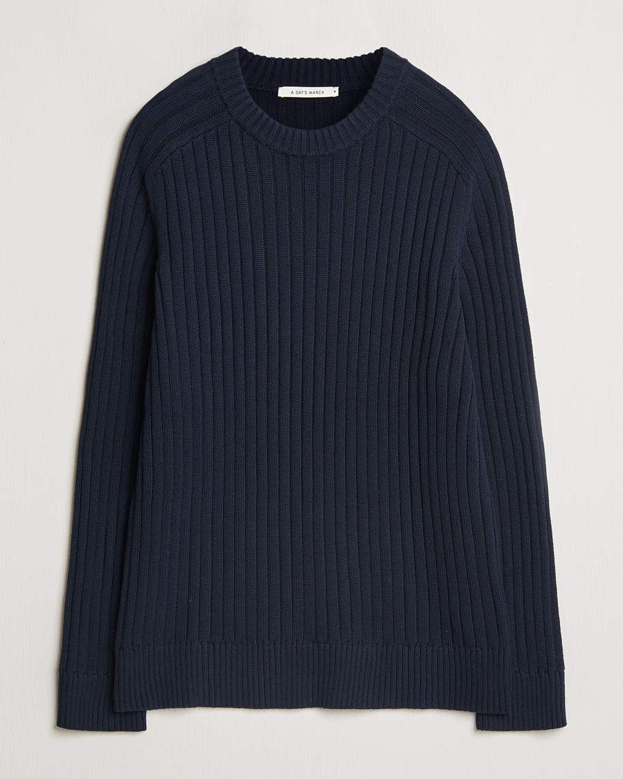 Herre | Trøjer | A Day's March | Elmer Cotton Knit Sweater Navy