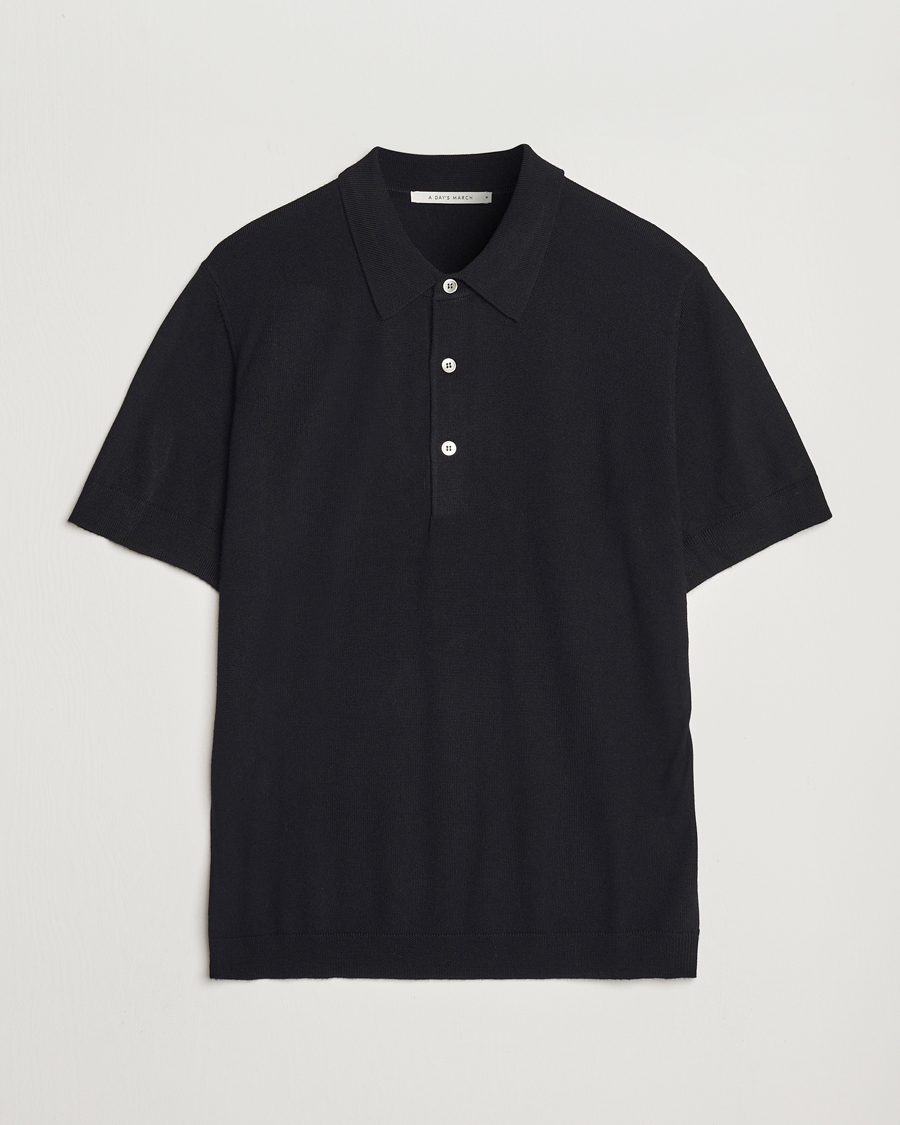 Herre | Polotrøjer | A Day's March | Rosehall Short Sleeve Merino Polo Black