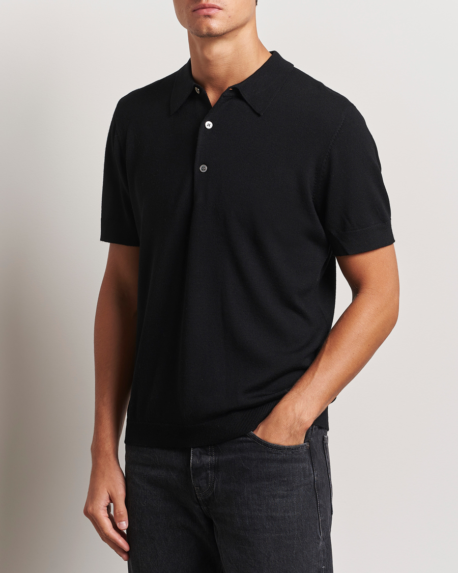 Herre | Polotrøjer | A Day's March | Rosehall Short Sleeve Merino Polo Black