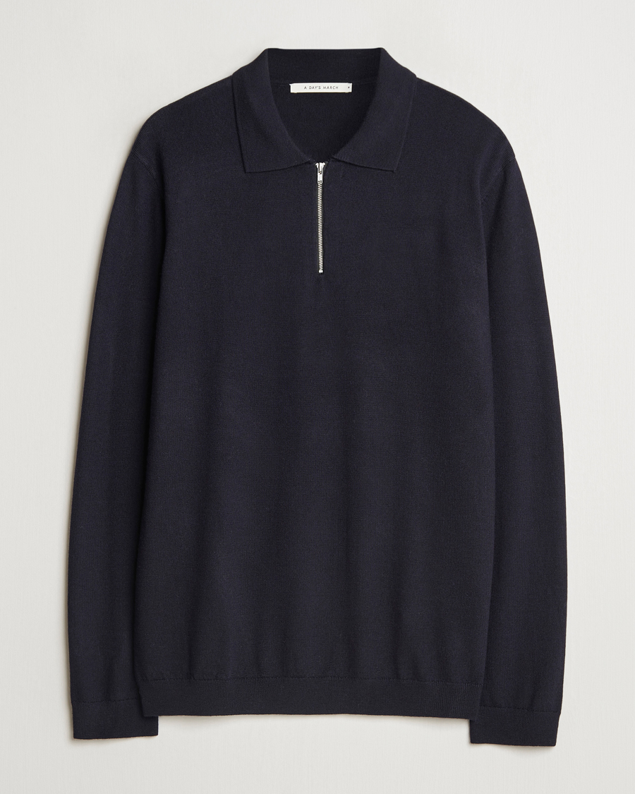 Herre | Trøjer | A Day's March | Thompson Merino Half-Zip Polo Navy