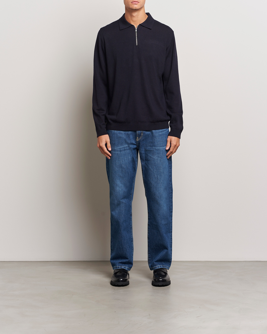 Herre | Trøjer | A Day's March | Thompson Merino Half-Zip Polo Navy