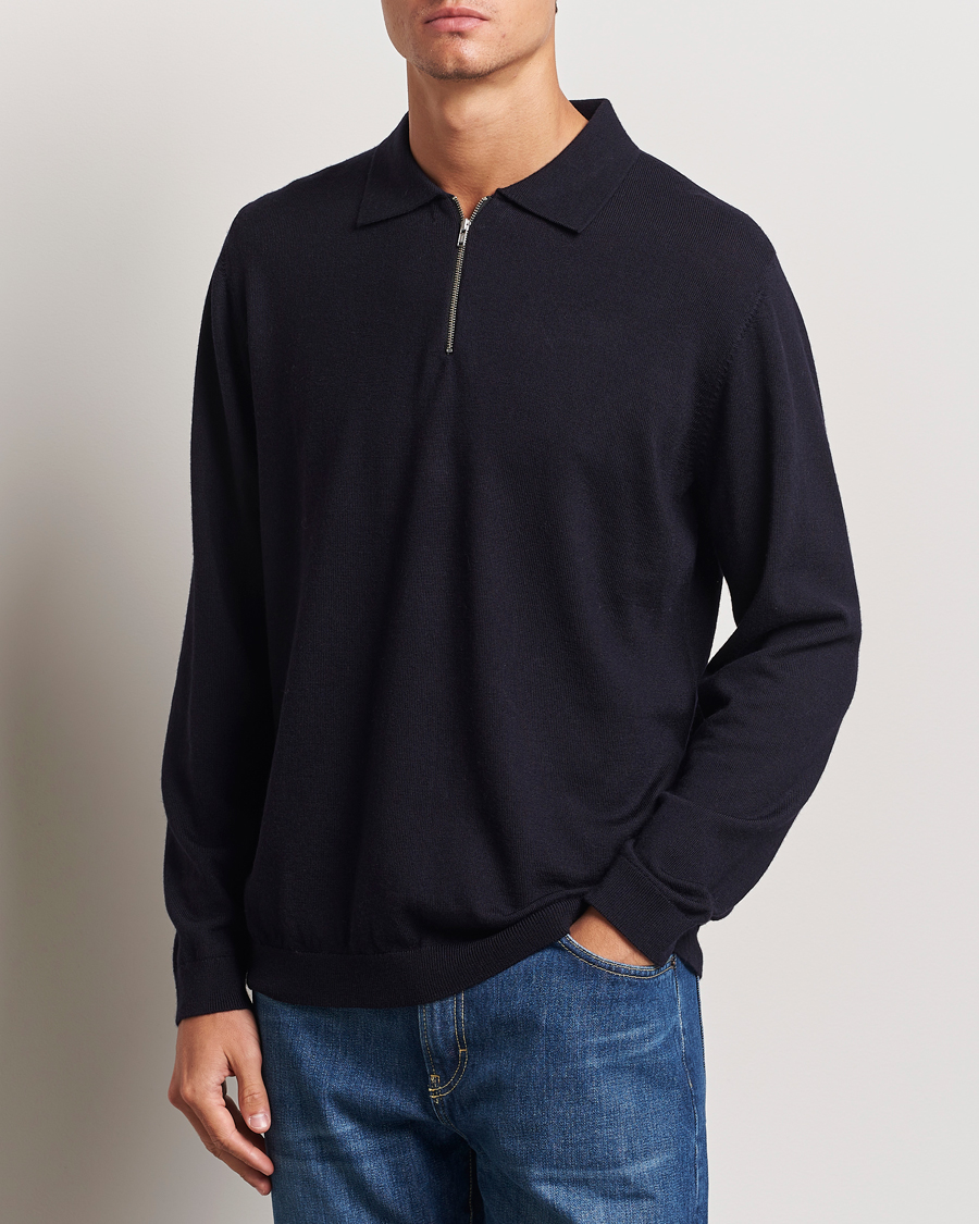 Herre | Trøjer | A Day's March | Thompson Merino Half-Zip Polo Navy
