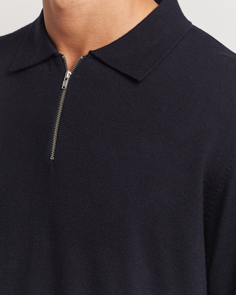Herre | Trøjer | A Day's March | Thompson Merino Half-Zip Polo Navy