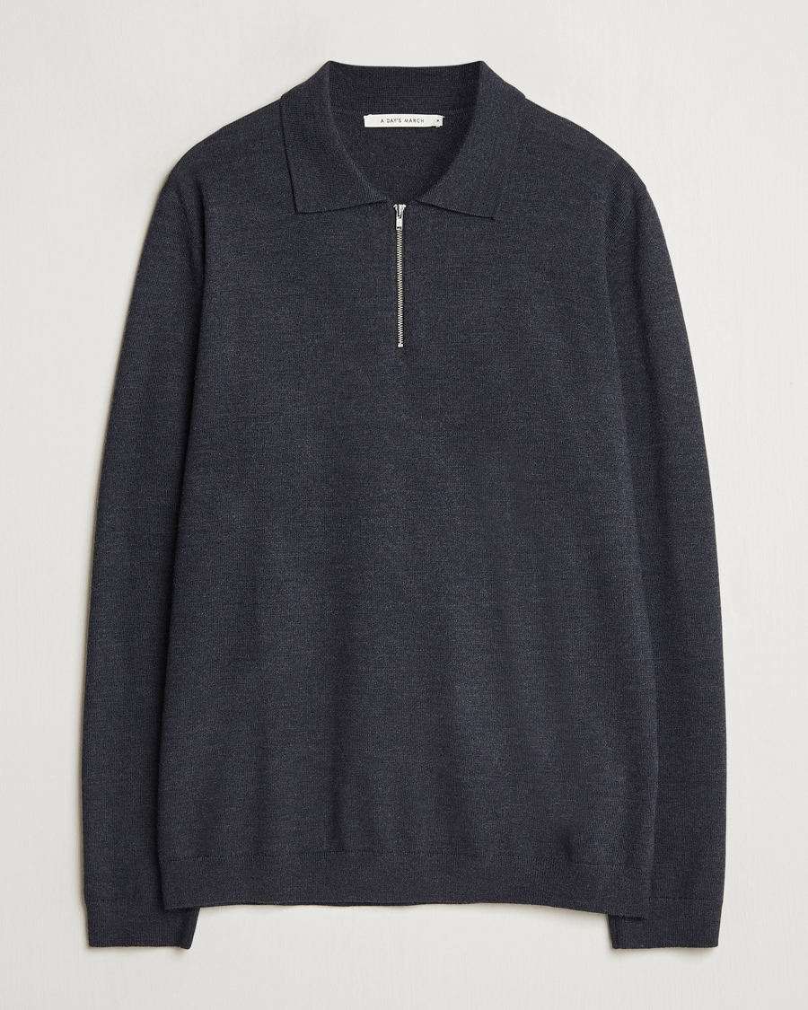 Herre | Trøjer | A Day's March | Thompson Merino Half-Zip Polo Anthracite