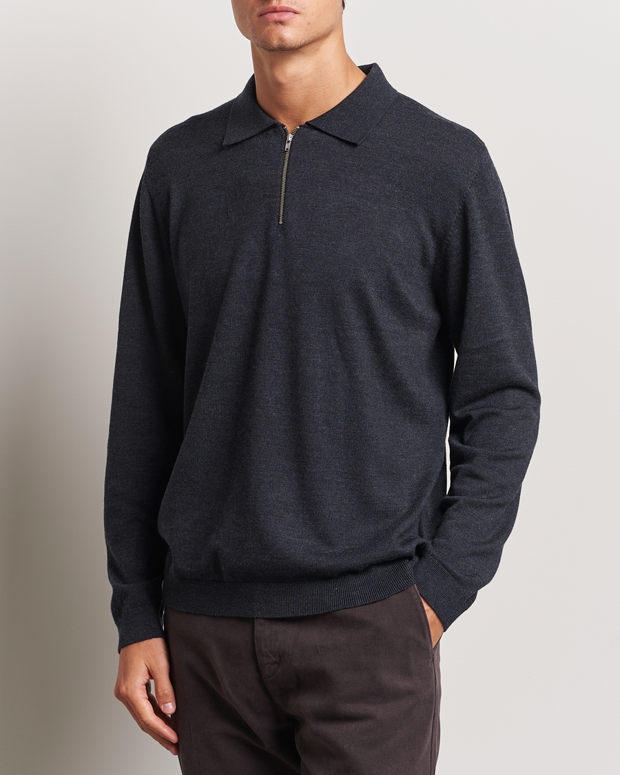 Herre | Trøjer | A Day's March | Thompson Merino Half-Zip Polo Anthracite