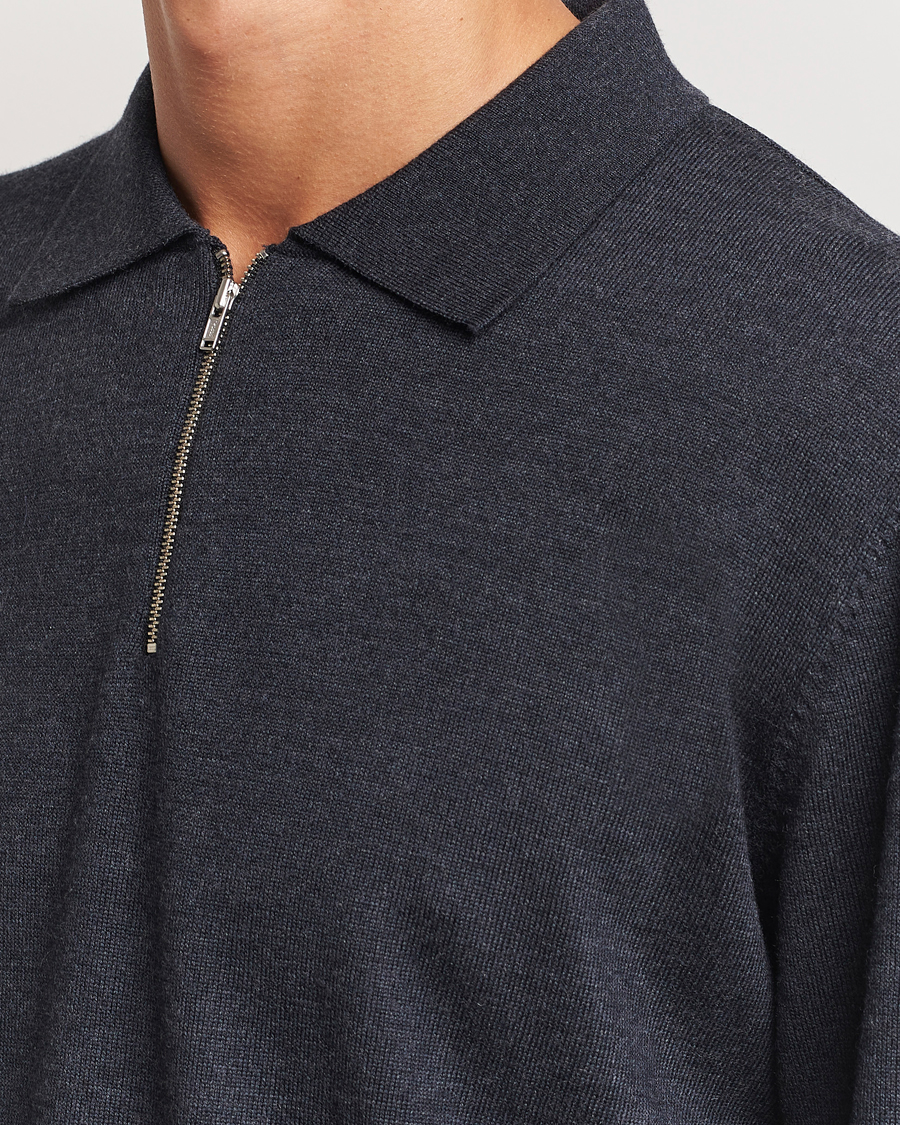 Herre | Trøjer | A Day's March | Thompson Merino Half-Zip Polo Anthracite