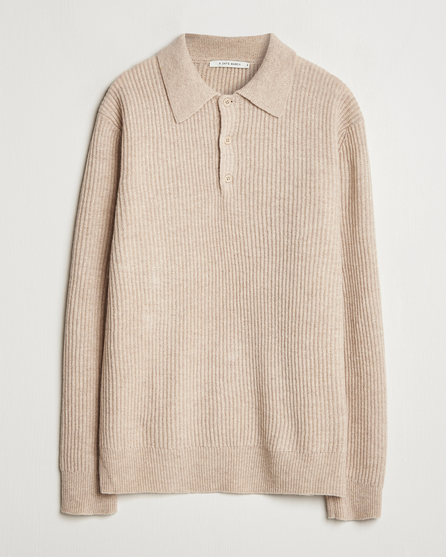 Herre | Trøjer | A Day's March | Dover Lambswool Polo Sand Melange