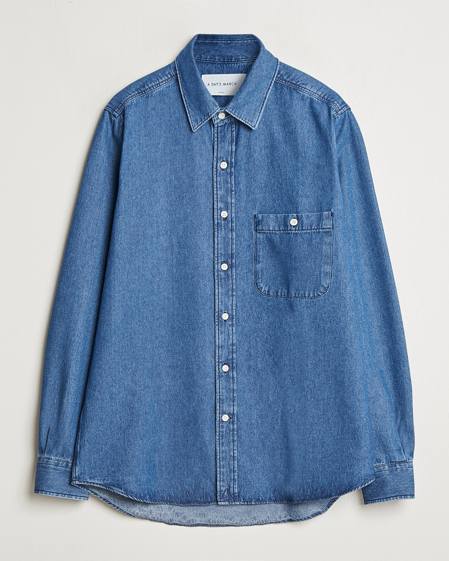 Herre | Skjorter | A Day's March | Mason Sturdy Denim Shirt Indigo Blue