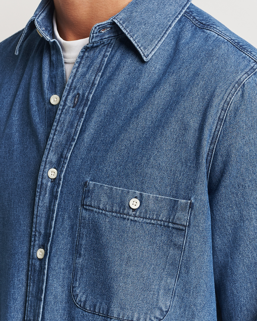 Herre | Skjorter | A Day's March | Mason Sturdy Denim Shirt Indigo Blue
