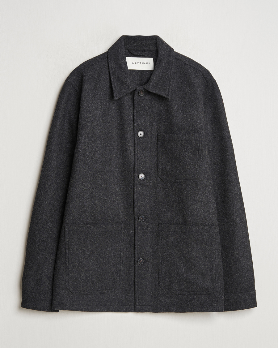 Herre | Skjorter | A Day's March | Original Wool Overshirt Charcoal