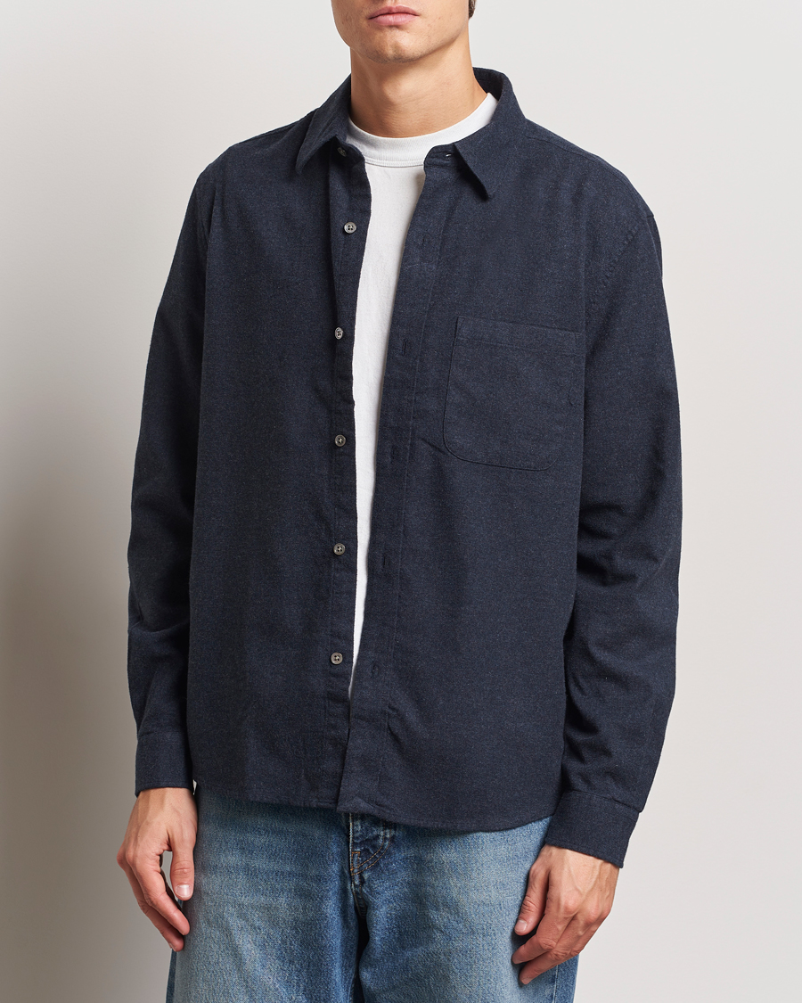 Herre | Skjorter | A Day's March | Newark Flannel Shirt Navy