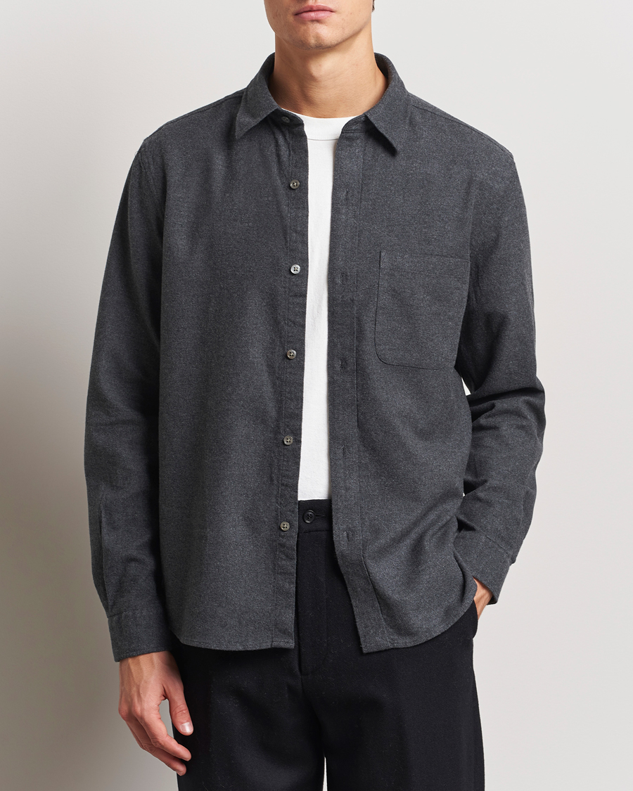 Herre | Skjorter | A Day's March | Newark Flannel Shirt Charcoal