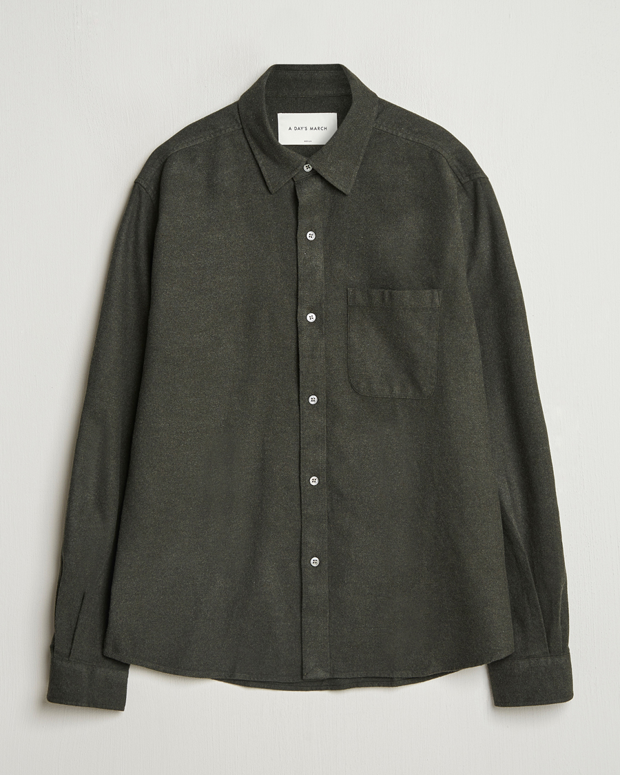 Herre | Skjorter | A Day's March | Newark Flannel Shirt Dark Green