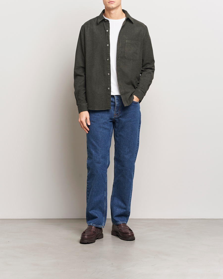 Herre | Skjorter | A Day's March | Newark Flannel Shirt Dark Green