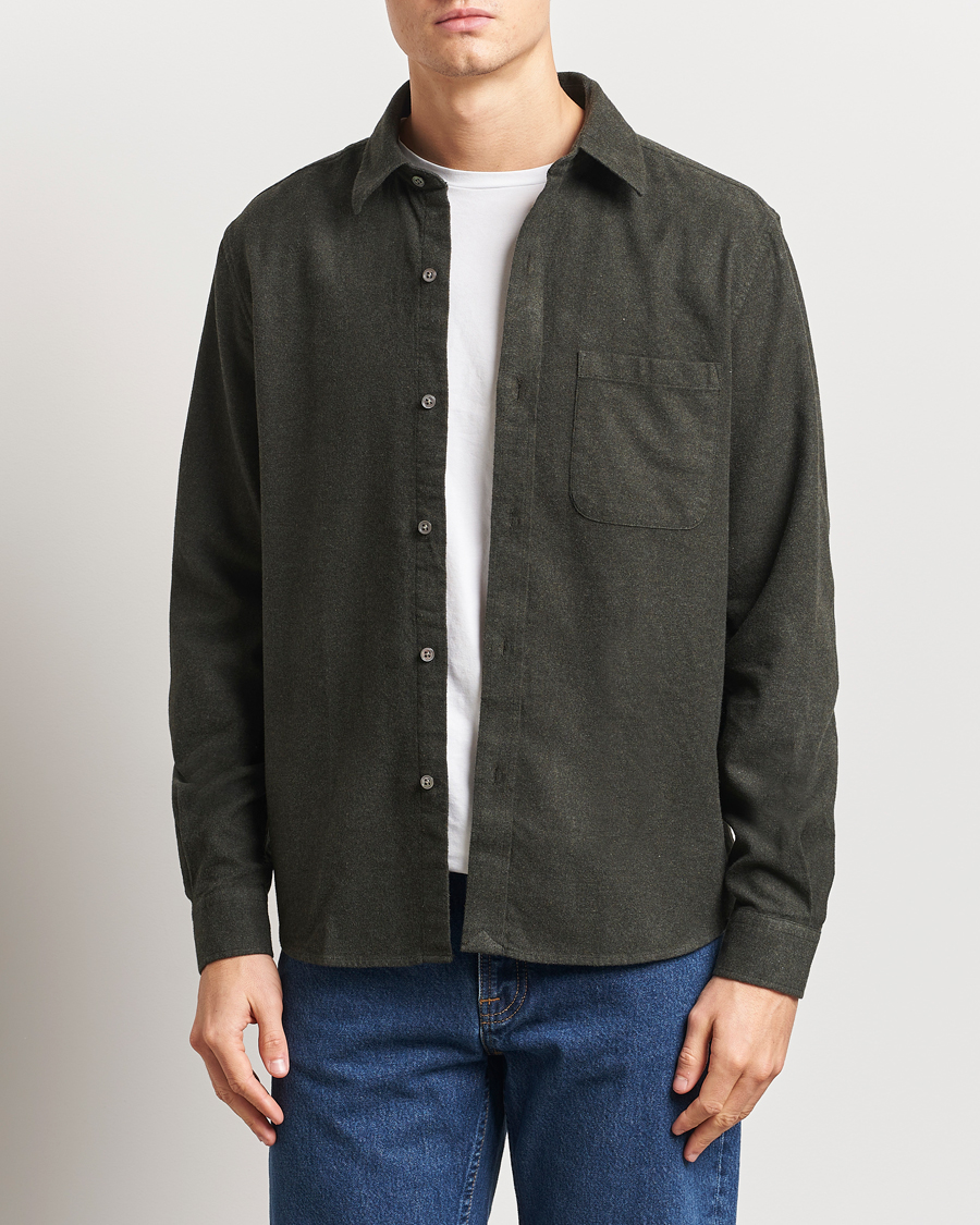 Herre | Skjorter | A Day's March | Newark Flannel Shirt Dark Green