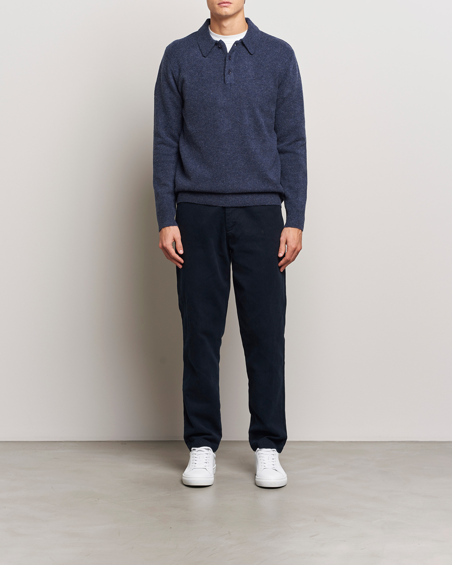 Herre | Trøjer | A Day's March | Avoch Lambswool Polo Navy Melange