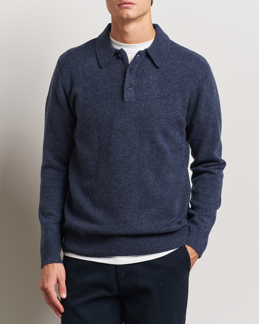 Herre | Trøjer | A Day's March | Avoch Lambswool Polo Navy Melange