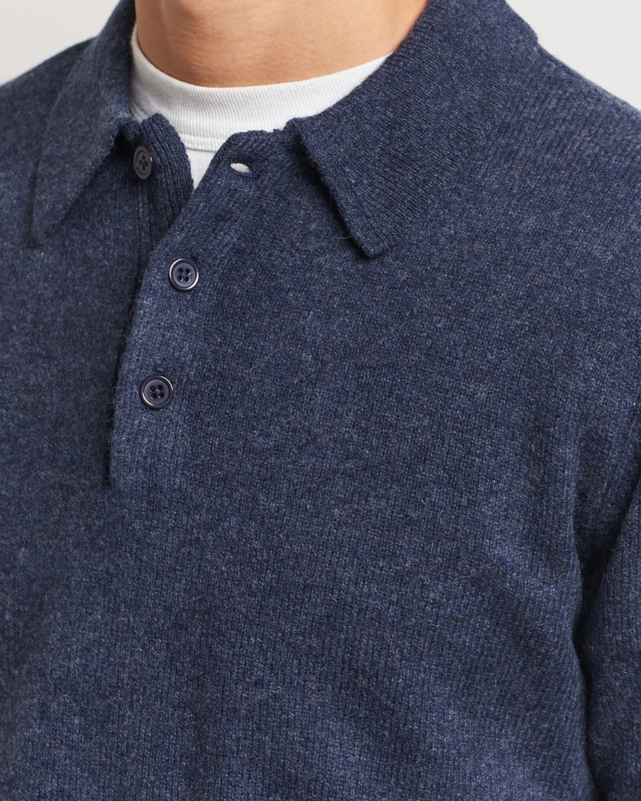 Herre | Trøjer | A Day's March | Avoch Lambswool Polo Navy Melange