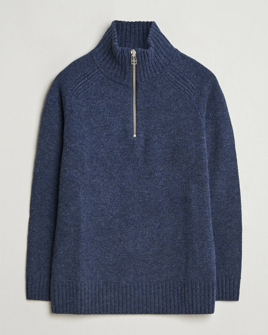 Herre | Trøjer | A Day's March | Cullen Half-Zip Lambswool Sweater Navy Melange