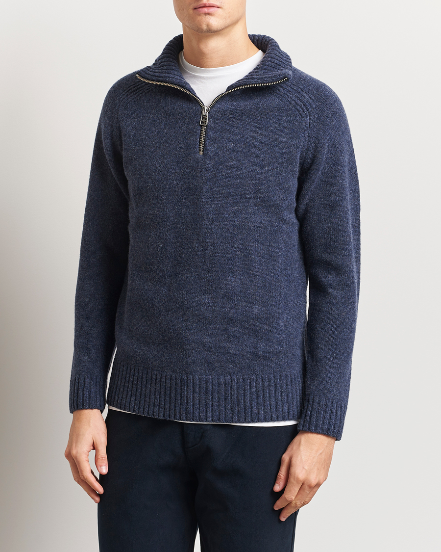 Herre | Trøjer | A Day's March | Cullen Half-Zip Lambswool Sweater Navy Melange
