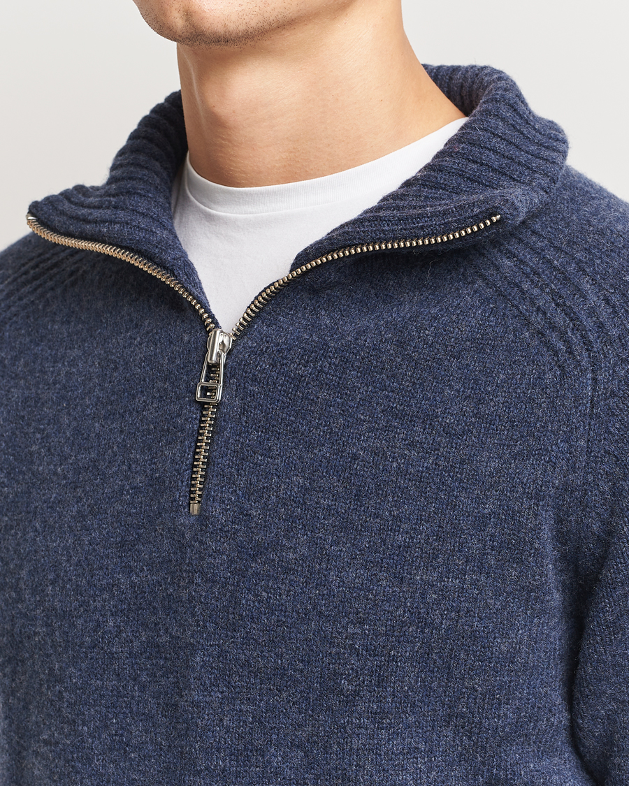 Herre | Trøjer | A Day's March | Cullen Half-Zip Lambswool Sweater Navy Melange
