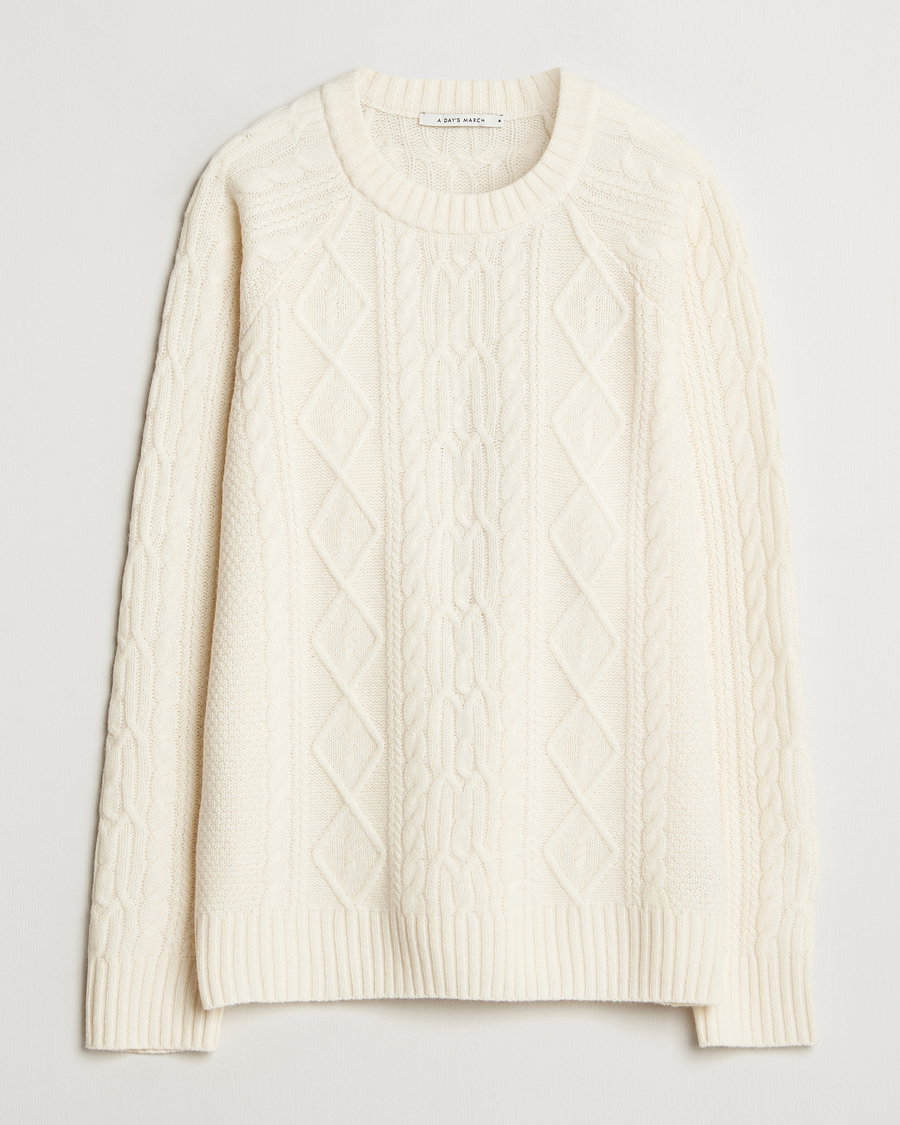 Herre | Trøjer | A Day's March | Atlas Aran Knit Lambswool Sweater Off White