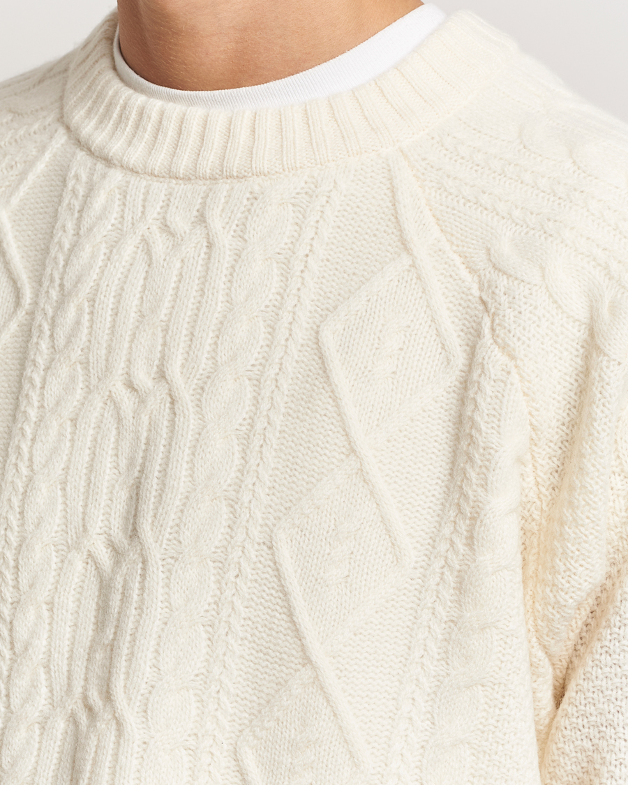 Herre | Trøjer | A Day's March | Atlas Aran Knit Lambswool Sweater Off White